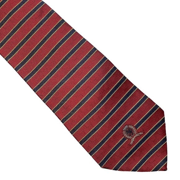 TOMMY HILFIGER 100% Silk Tie Red Blue and Gold Stripes - Picture 1 of 8